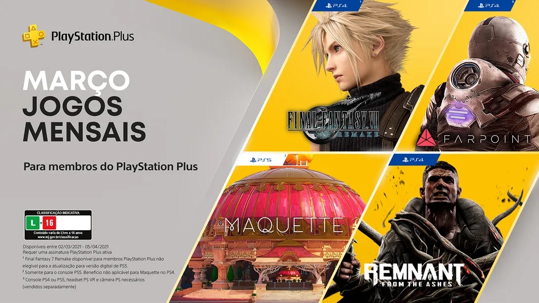 Jogos: PS Plus de março terá quatro jogos, incluindo Final Fantasy VII Remake